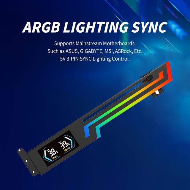 TEMU EU -X6 Horizontale Grafikkartenhalterung mit Temperatur-Digitalanzeige, ARGB-Synchronisation, Room Jack Halterungsstange, Gehäuse-Grafikkarten-Ständer