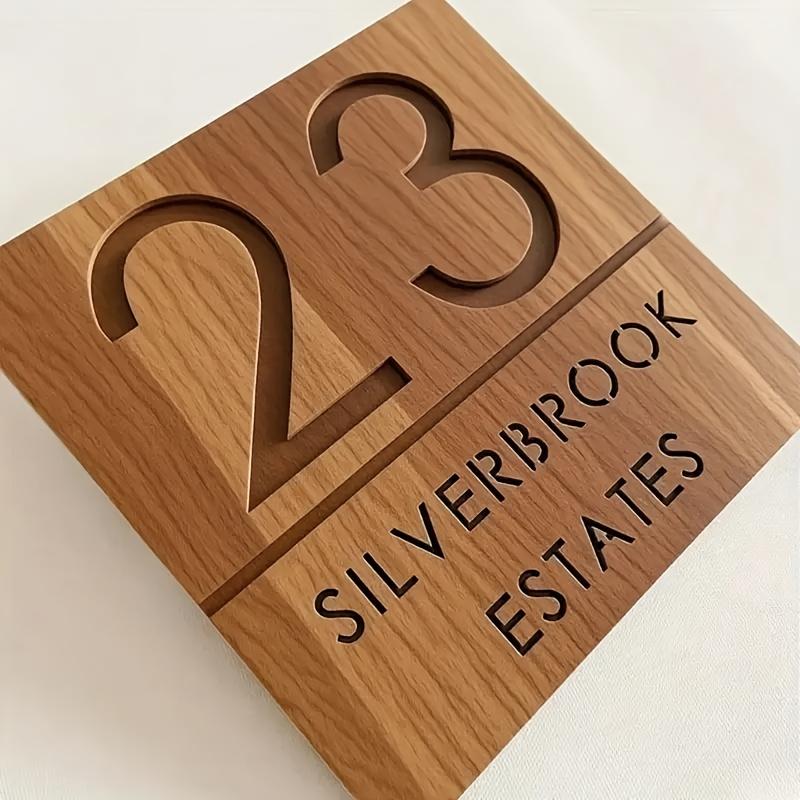 TEMU Custom Wooden House Number Plaque, Personalized Laser Engraved Square Address Sign For Home Wall Decor, Durable Indoor/outdoor Hanging Entrance Mark