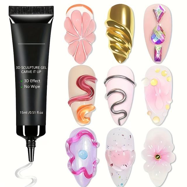 TEMU 0.51fl.oz Transparent Modeling Gel - Alcohol Free, Acetone Free, And Durable, Suitable For 3d Chrome Nail Art, Application And Modeling /led Soak Off,uv/led Gel