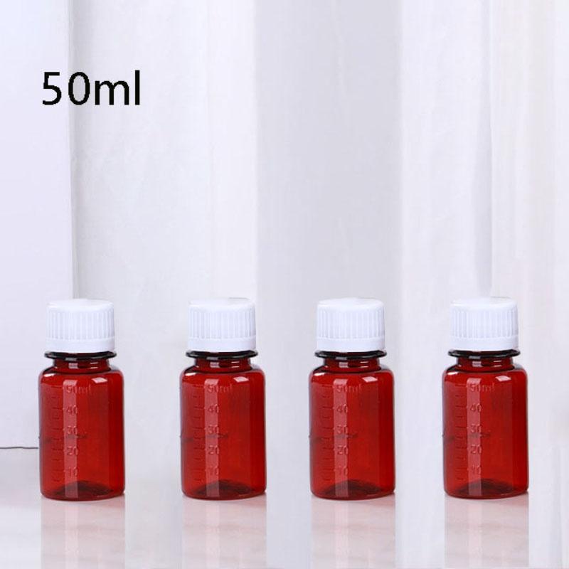 TEMU 4pcs Brown Plastic Measuring Vials With Graduations, 50ml/60ml/100ml/150ml/200ml Sizes For Liquids And Ointments - Ideal For Laboratory, Classroom, Or Home Storage