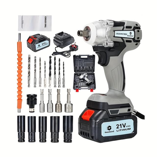 TEMU Upgrade Brushless Cordless Impact Wrench With 2pcs 1500mah Batteries, Accessories And Tool Box, 350n.m 2500rpm