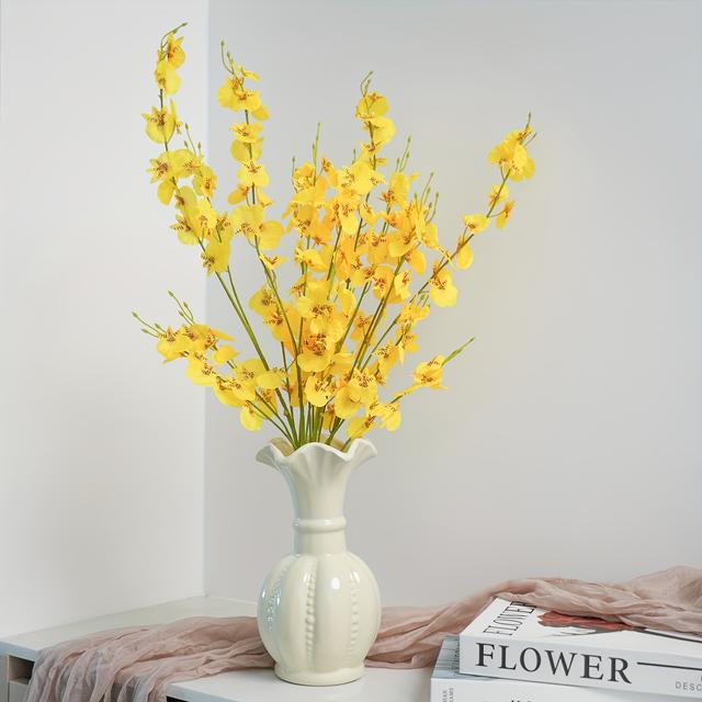 TEMU 4 Bunches Orchids Artificial Flowers, Fake Flowers For Decoration, Long Stem Artificial Flowers For Tall Vase Home Decor Indoor St Patrick's Day Easter Decor, Aesthetic Room Décor, Décor