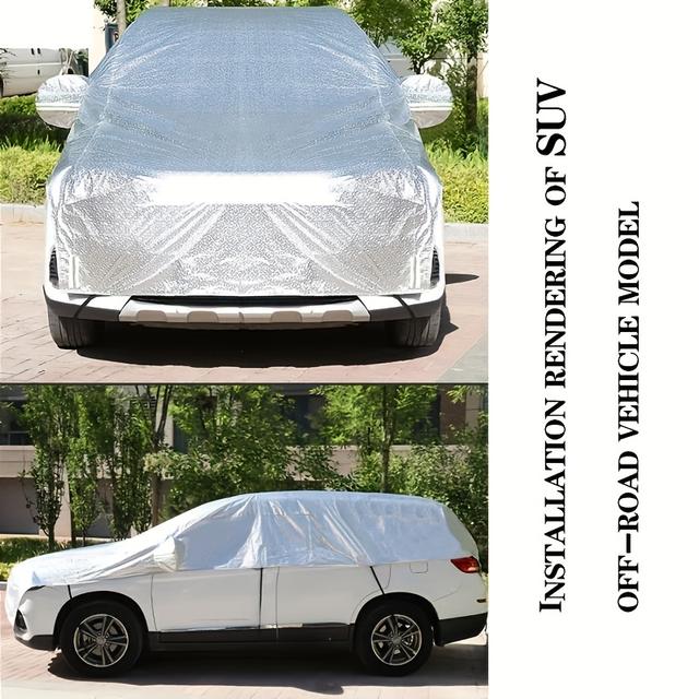 TEMU Car Roof Sunshade, Waterproof And Uv Protection Cover With Reflective Strip Suitable For Outdoor Use, Blocks Sunlight Suitable For Sedan Suv
