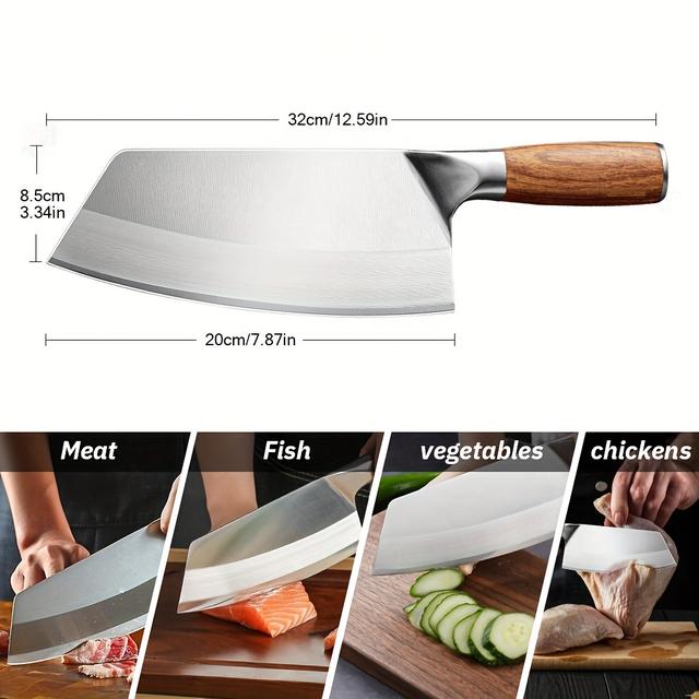 TEMU Professional Vegetable Meat Knife 8 Inch Stainless Steel With Ergonomic Wood Handle Blade Cooking Knife Chinese Knife Butcher Knives Kitchen Chef Knives With Gift Box For Family & Restaurant