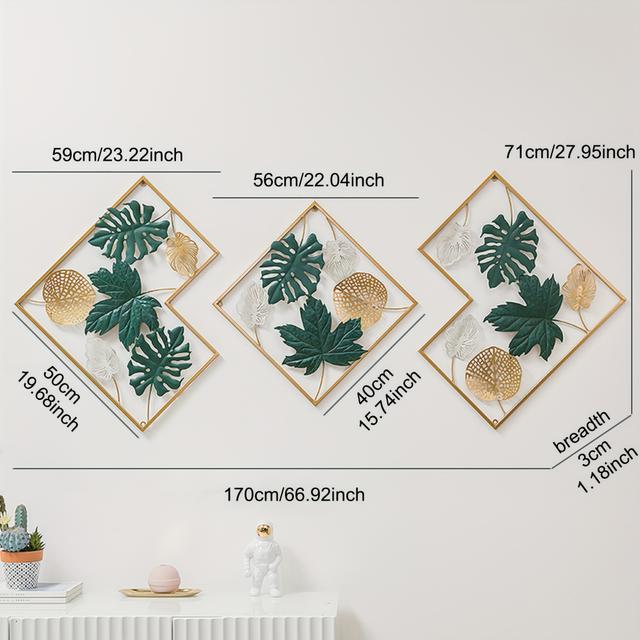 TEMU 3pcs/set Colorful Leaf Wall Art Iron Metal Plant Hanging Decor, Nordic Minimalist Sculpture Ornament For Living Room, Bedroom, Office, Hotel, Cafe - Aesthetic Home Decoration Gift