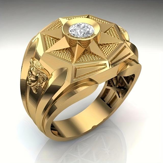 TEMU 1pc Men's Engagement Ring, Unisex Wedding Band, Casual Party Accessory, Father's Day Birthday Christmas Gift, , Synthetic Cubic Zirconia, Copper Body, No Plating