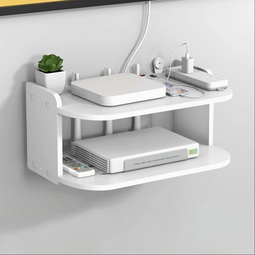 TEMU Wifi Router Floating Shelves White Wall Mount Under Tv Shelf 30 X 20 X 15cm Set Top Box Stand No Punch Game Console Rack For Living Room Bedroom, Cable Management Box, For Home Office Use