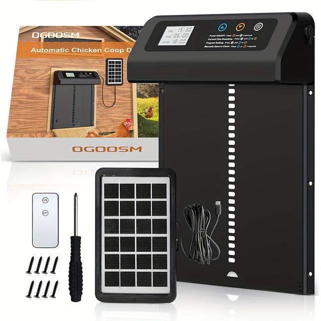 TEMU Solarbetriebene Automatische Hühnerstalltür mit LCD-Display, Timer & Fernbedienung - Anti-Klemm Aluminiumlegierung