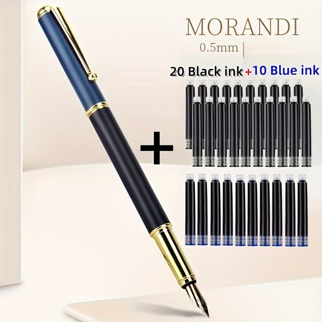 TEMU 1 Fountain Pen +20 Black Ink Cartridges +10 Blue Ink Cartridges. A High-end Gift Box Set For Calligraphy Practice And Office Use, A Great Gift. Retro Cartridges As A Gift