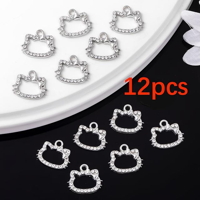 TEMU 12 Stk. Sanrio Hello Kitty Katze Legierung DIY Cartoon Anime Schmuck Hohle Accessoires Schlüsselanhänger Ohrringe Armband Halskette