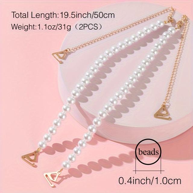 TEMU 2pcs Bra Straps Fancy Faux Pearl Decorative Hook Replacement Clips Detachable Artificial Pearls For Women Bra Tops Wedding Dress