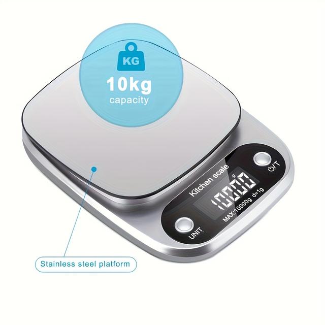 TEMU 1pc 10kg Large Capacity, Accurate To 1g/5g Electronic Kitchen Scale With 0. Precision For Baking & Food Weighing | Reset/unit Switch Lcd Display Auto Off Feature (aaa Not Included)