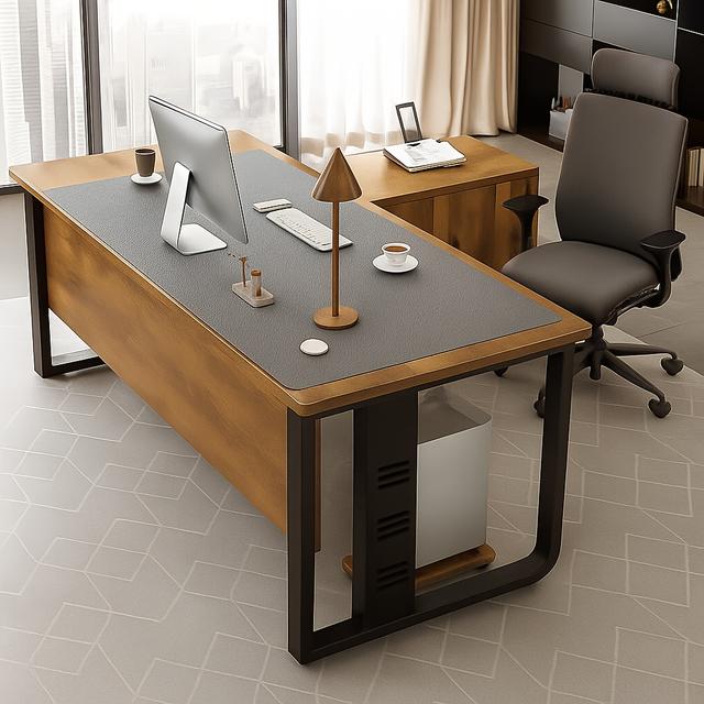 TEMU 1pc, Large White Office Desk Pad, Black Mouse Pad, Leather Gray , Suitable For Electronic Devices Office Desk/desk Protector/desktop Decoration. Easy To Clean And