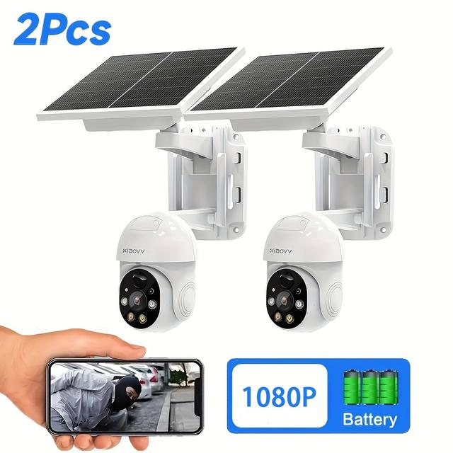 TEMU 2 Sets Xiaovv P6 1080p Wireless Security Cameras Outdoor Ptz Solar Security Cameras With Auto Tracking, Human Detection, Color Night Vision, Audio & App Control Cctv Surveillance Camera