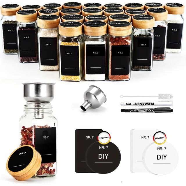 TEMU Set Of Spice Jars, Each 120ml, Featuring Bamboo Lids And Handwritten Labels For Organizing And Storing Spices