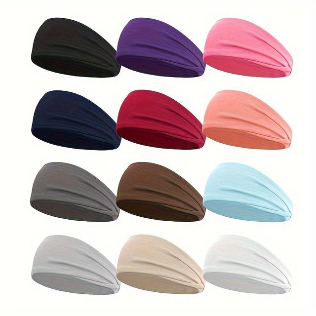 TEMU 12-piece Set Vintage & Elegant Polyester Knit Headbands - Solid Color Stretchy Fashion Hairbands For Women For Sports And Yoga