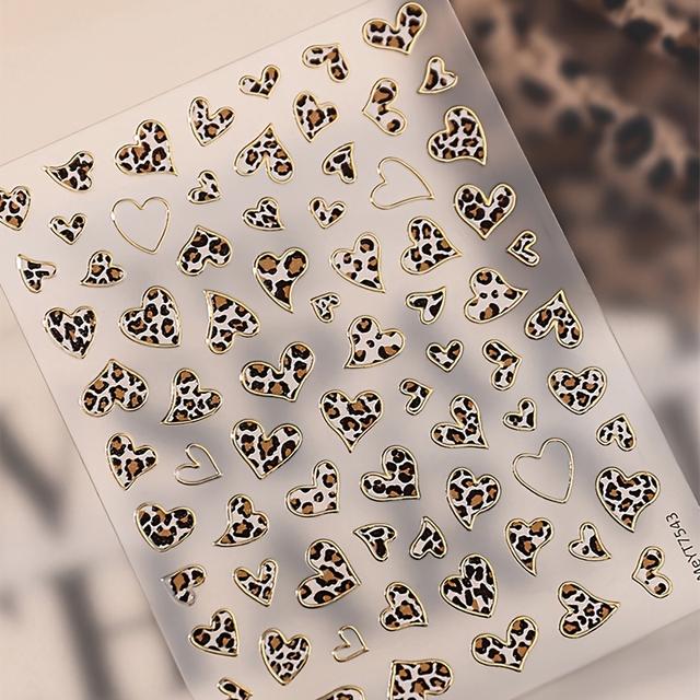 TEMU Vintage Leopárd Mintás Szív Köröm Matrica DIY Metálikus Rózsaszín Leopárd Új Köröm Díszítés - Európai és Amerikai Divatos Aszimmetrikus Szív Ragasztható Köröm Kiegészítők