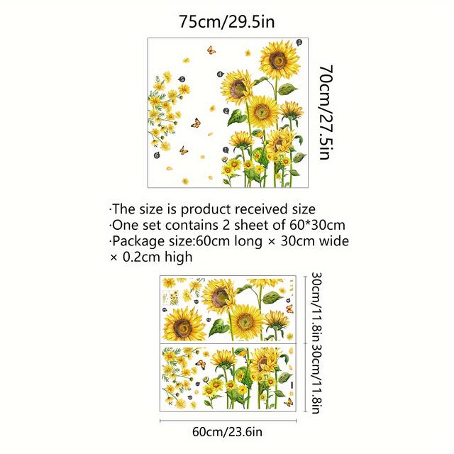TEMU A Set Of 2 Plant Sunflower And Wall Stickers For Background Living Room Walls, Room Decoration Wall Stickers, Wall Paintings, Bedroom And Office Decoration Wall Stickers