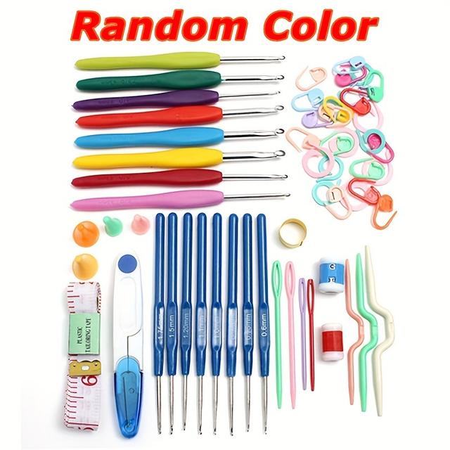 TEMU 1 Set Crochet Hooks Kit Silicone Handles, Metal Knitting Needles, , Counting Circular , Tape Measure & - Multifunctional Yarn Tools For Sewing And All