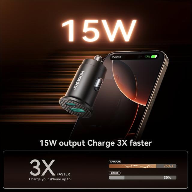 TEMU Car Charger, 15w Dual Port Usb-a & Usb-c, , Universal Compatibility, Protection, Fast Charging For Phones & Tablets