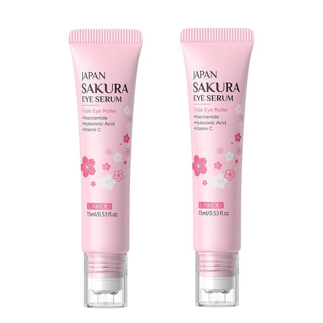 TEMU 2pcs Japan Sakura Cherry Roller Ball Eye Serum - Hydrating Botanical Gel Moisturizing For All Light Beige Types, Long-lasting Hydration & Skincare, Sleek Packaging, Highquality Gel
