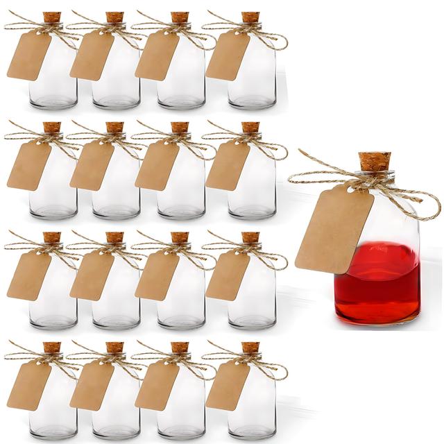 TEMU 16pcs Set Of 50ml Mini Glass Bottles With Corks, Twine, And Paper Tags For Wedding/party Favors, Wish Bottles, Decorative Diy Art Bottles, Craft Bottles, Vials