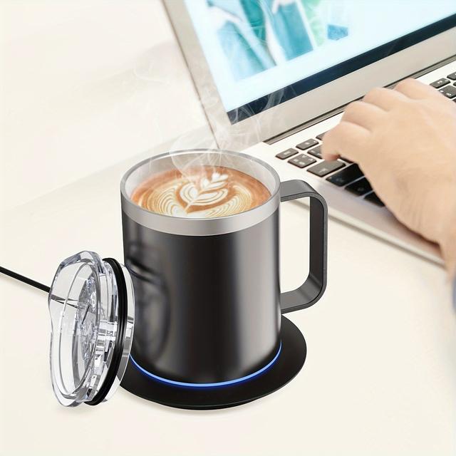 TEMU Coffee Heater And Mug Set With 10-hour Auto Shut-off Function, Electric Heated Coffee Cup Without Battery, Usb-powered Mug Warmer, Self-heating Cup
