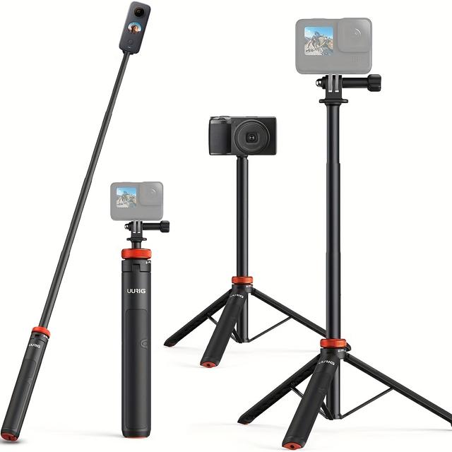 TEMU Uurig Telescopic Selfie Stick With Tripod, Waterproof Handle, Suitable For Hero 10 6 5 4 3 2,fusion,max,,,,dji