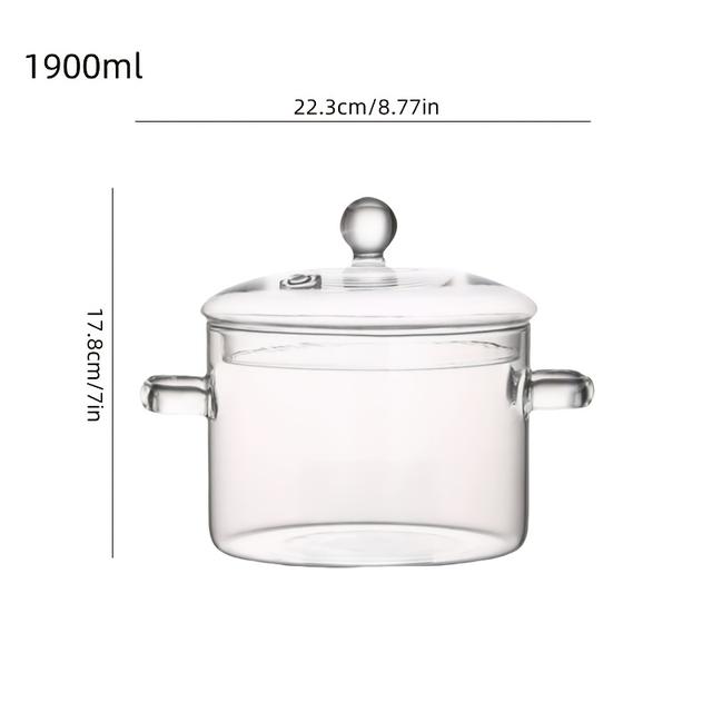 TEMU 1pc Borosilicate Glass Pot With Lid - Induction/stovetop/ Cooktop Safe, Thermal Resistant (up To 300°c) Heavy-duty Glass Cookware , Fermentation, Soups, , Pickling - Safe & Pots/dishes
