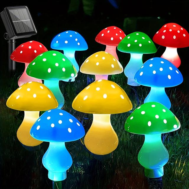TEMU 12pcs Solar Garden Lights Outdoor Decorations, 8 Modes Solar Mushroom Lights, Stake Outdoor String Lights For Yard Patio Outside Decor