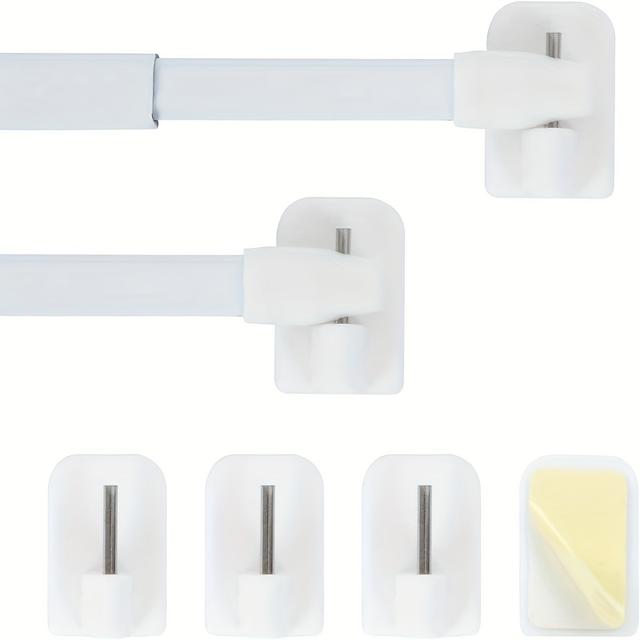 TEMU Set mit 2 Gardinenstangen, verstellbar, inklusive 8 selbstklebender Haken - Kein Bohren erforderlich - (Farbe: Weiß, Größe: 40-70 cm)