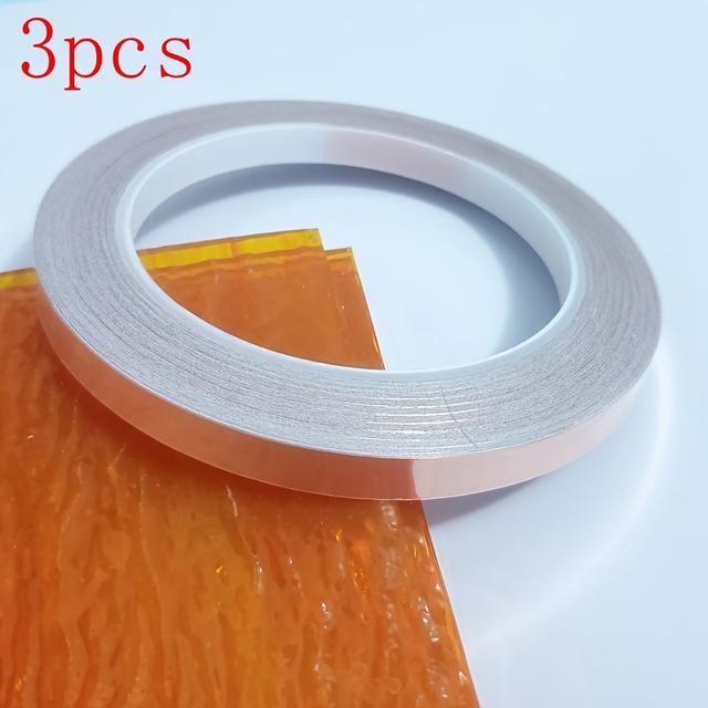 TEMU 3 Stück 3mm/5mm Kupferfolienband, 20m einseitig leitfähig klebend, für Buntglas-DIY-Handwerk, Gitarrenabdeckung, EMI-Schutz, Elektroinstallation, Schweißarbeiten und Erdungsleiter