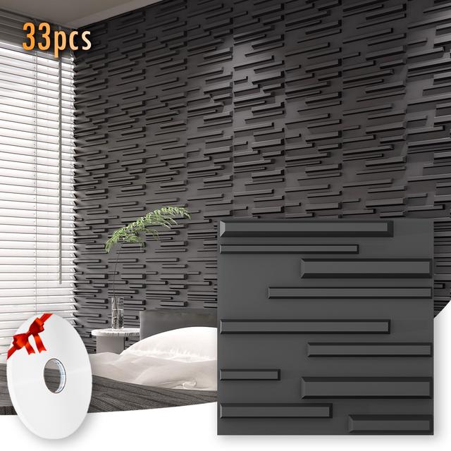 TEMU 33-teilige 3D-Wandpaneele Modernes Lineares Design, 30x30 cm (11,8"x11,8"), Schwarz-Weiße PVC-Paneele für Wände & Decken mit doppelseitigem Schaumklebeband