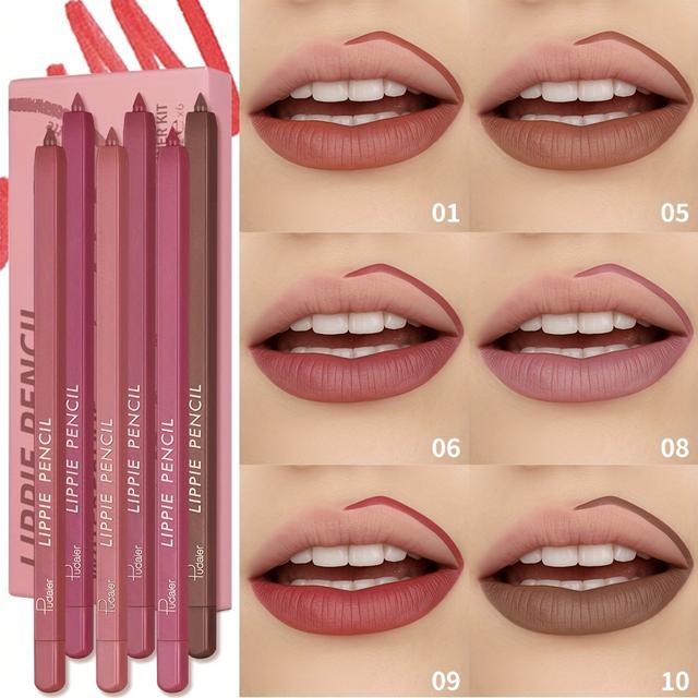 TEMU 6 Colors Lip Liner Pen Set Long-lasting, Waterproof Sweatproof, Non Fade Color Rendering Lip Gloss Makeup