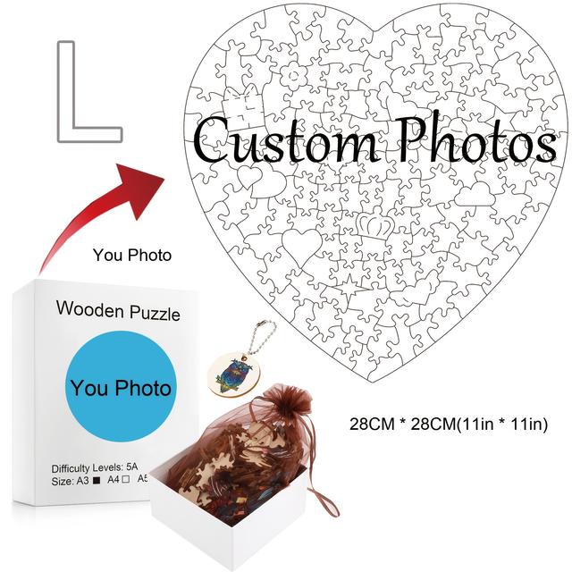 TEMU Custom Photo Wooden Puzzle, Heart-shaped, Personalized Souvenir, Lover/couple Gift, Christmas/holiday/birthday Art Decor, Mixed Color Plywood