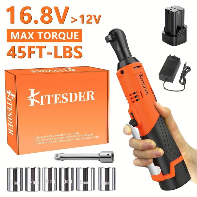 TEMU 16.8v Cordless Electric Ratchet Wrench Set | 7 Sockets, 3/8" Power Ratchet, 550 Rpm, Variable Speed, Led Light, 2.0ah Li-, Fast Charger, Built-in /reverse Switch