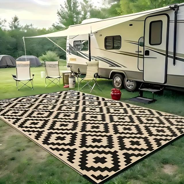 TEMU Tapete de Mão + para Solo, Tapete Interno e Externo, Tapete Externo, para RV, Pátio, Piquenique, Compensado, Fácil de Limpar, Reversível, Portátil e Confortável, Decoração de Varanda e , Viagem