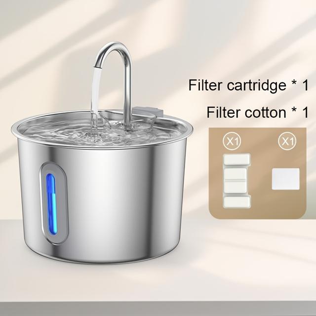 TEMU Cat Water Fountain 2.2l/74oz Stainless Steel Cat Fountain Automatic Cat Water Fountain Suitable Water Fountain For Cat Usb Powered For Cat Drinking Water