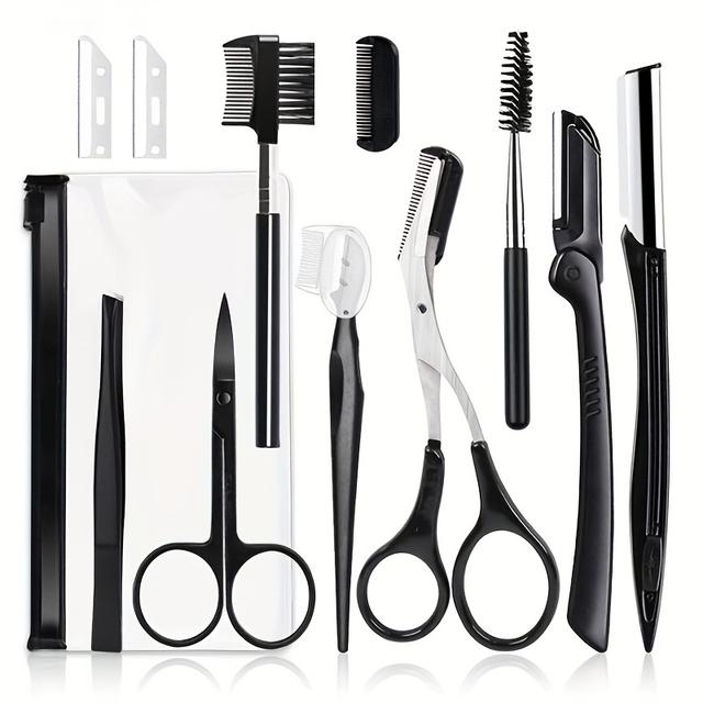 TEMU 3pcs/4pcs/5pcs/11pcs Eyebrow Trimmer Set Scissors Tweezers Eyebrow Razor Scraping Eyebrow Comb Razor Eyebrow Clip Makeup Tools Set