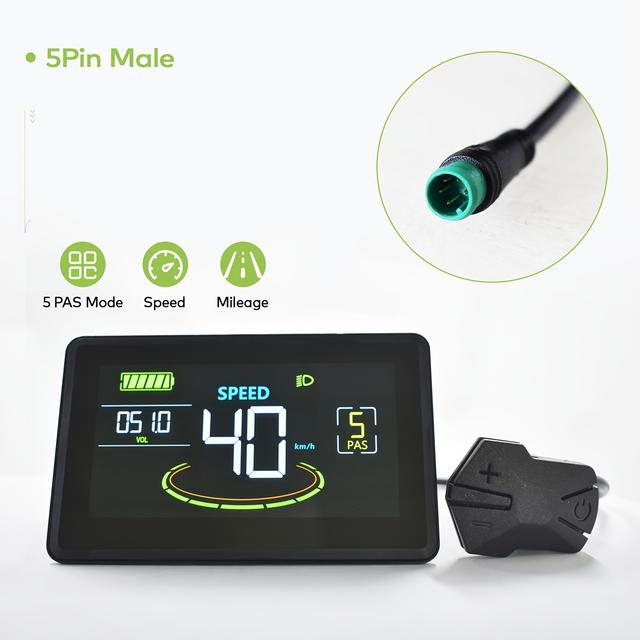 TEMU H6C 5-Pin Mountainbike Elektrische Fiets Display Scherm UART2 Rij Snelheidsmeter Scherm Kleurrijke Fiets Accessoires, Zonder Batterij