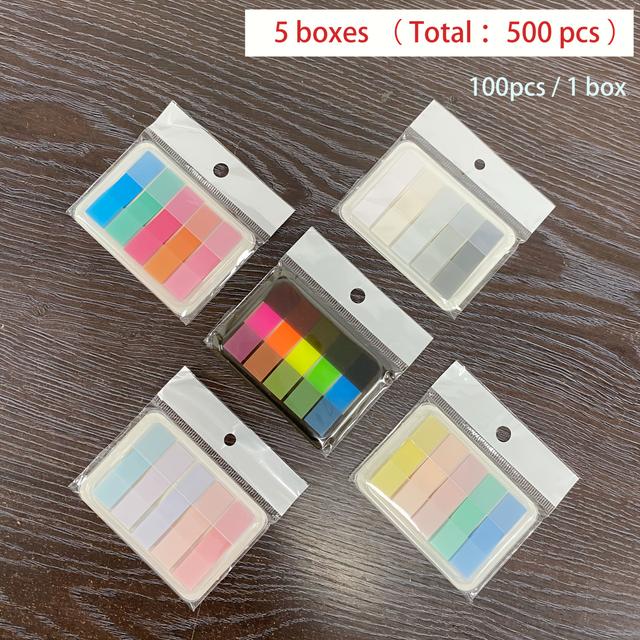 TEMU 5팩 500개 컬러 자체 접착식 편리 스티커, 컬러 PET 색인 스티커, 페이지 마커 스티커, 쓰기 가능한 페이지 스티커 메모, 탈착식 박스형 메모 스티커 사무실 학용품