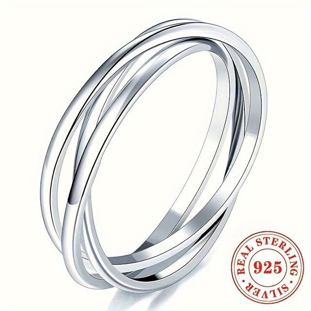 TEMU 1 Stück Damenmode S925 Sterlingsilber Minimalistischer 3-lagiger Kreuzring für und Partys