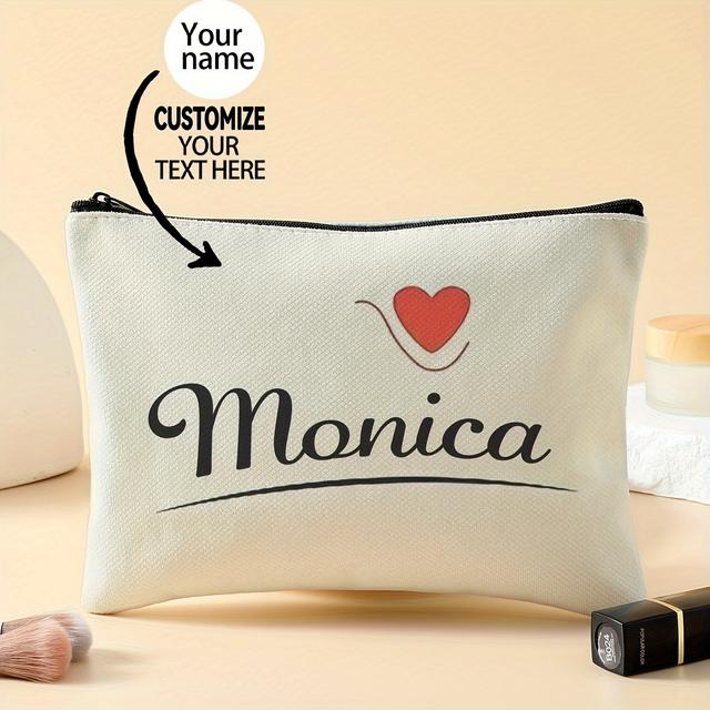 TEMU Customized Cosmetic Bag - Stylish Women's Makeup Pouch With Secure Zipper Closure And Personalized Name, Perfect Gift For Ladies, Accessory, Neutral Storage Organizer For Men