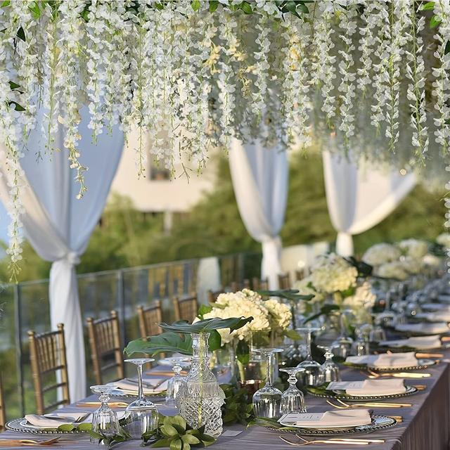 TEMU 60pcs Of Wisteria Hanging Flowers, Ideal For Decoration Purposes Such As Weddings, Gardens, Walls, Valentine's Day, And New Year Celebrations