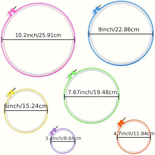 TEMU Juego de 6 Aros de Bordado de Plástico Multicolor, de 3.4" a 10.2" para Punto de Cruz, para Costura y Manualidades