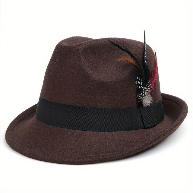 TEMU Sombrero formal de plumas simuladas, para novio en bodas, sombrero de jazz vintage, opción para asistencias formales y bodas