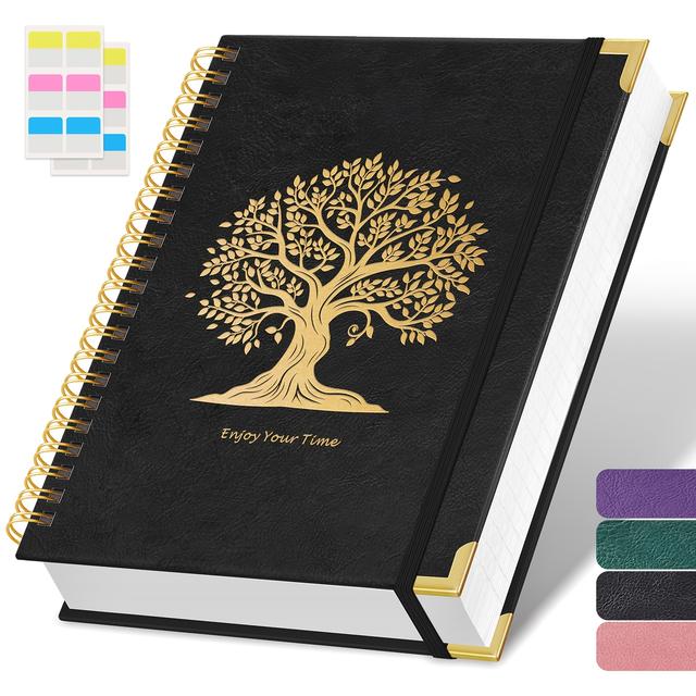 TEMU A4 Spiral Journal Notebook, Large Hardcover Lined Notebook With , 300 Pages College Ruled Notebook For Office, School, Leather Cover Notepad, 100gsm Thick Paper, 11'' X 8.5'', Christmas