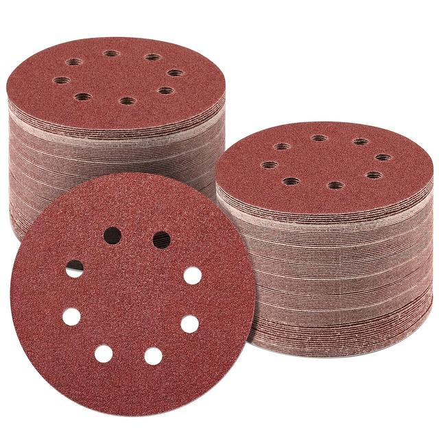 TEMU 110pcs Of 5-inch 8-hole Sandpaper Track Sandpaper With Hook And Ring, Suitable For Particle Size 60, 80, 100, 120, 150, 180, 240, 320, 400, 800, 1000 Combination Set