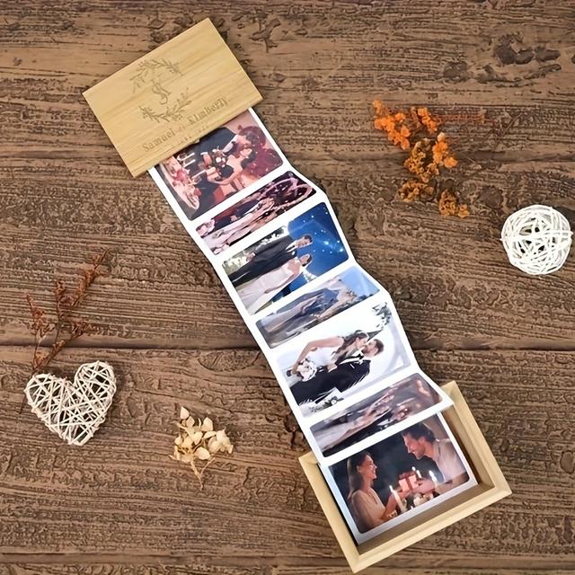 TEMU Personalized Wooden Photo Album & Picture Frame - Custom Name/text, Multi-photo Capacity With Drawers/folders, Wedding, Anniversary, Keepsake Book - Elegant Photo Memory Box For Photos (wooden )