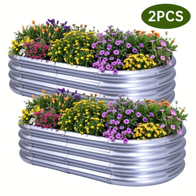 TEMU 2pack Galvanized Raised Garden Beds | Oval Silver Metal Outdoor Planting Boxes, 4×2×1ft (120cmx60cmx29cm), Rust Resistant, Suitable For Herbs, Vegetables, Flowers